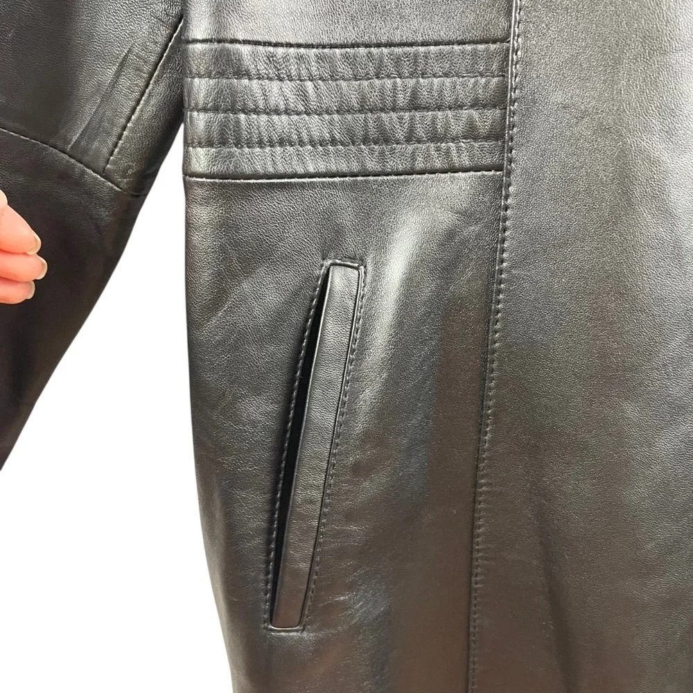 Kandipiel Women’s Classic Dark Brown Leather Button-Front Coat Jacket - Picture 6 of 9